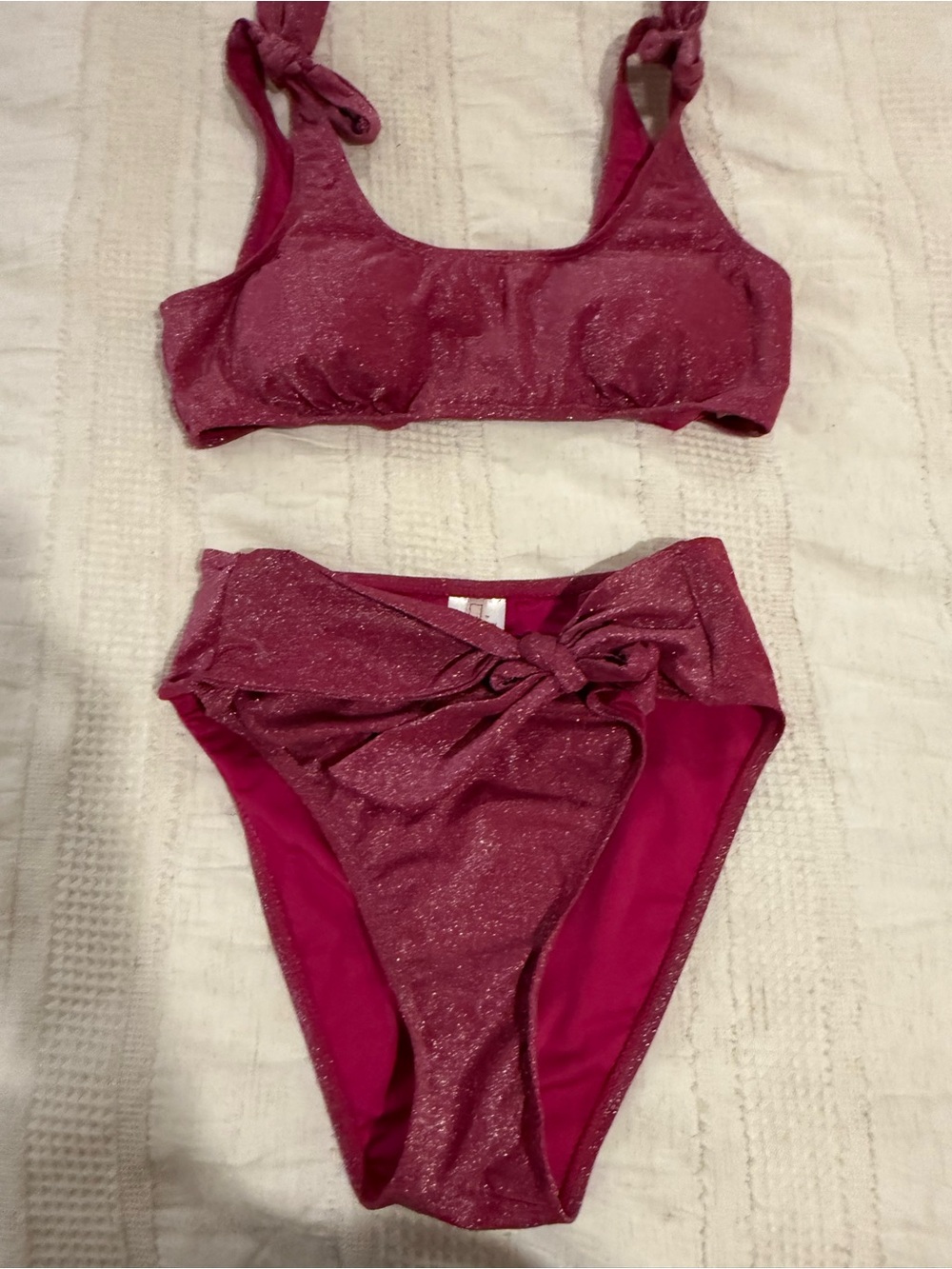 BCBGeneration Shimmer Magenta Tie-Front High-Waist Bikini NWOT